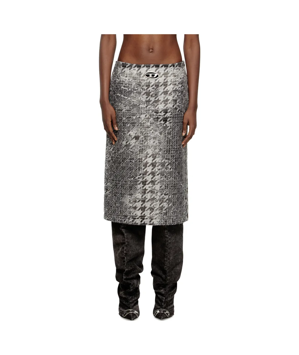 Midi Skirt In Prince Of Wales Jacquard Denim