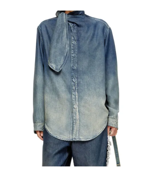 Tie-Neck Denim Blouse