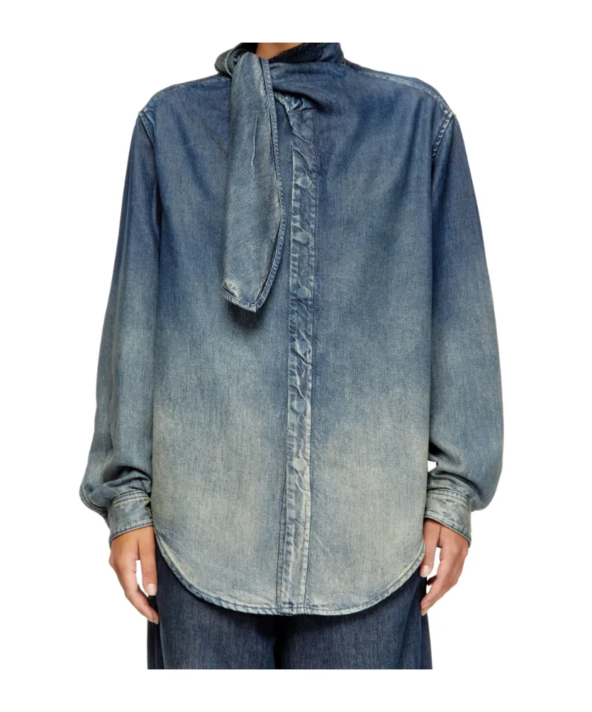 Tie-Neck Denim Blouse