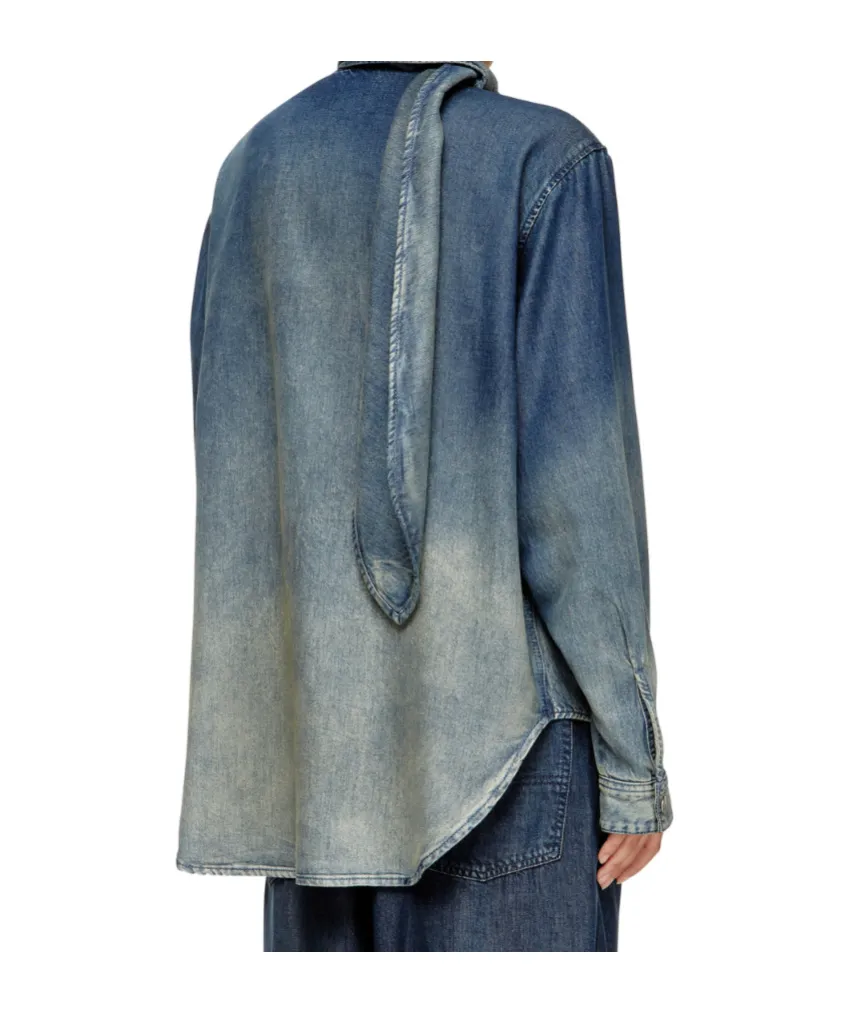 Tie-Neck Denim Blouse