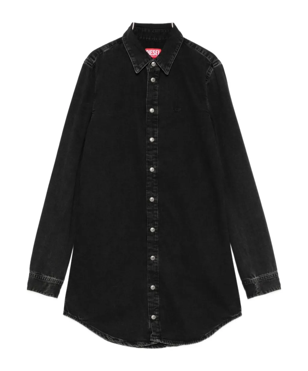 Long-Sleeve Buttoned Denim Shirt Mini Dress