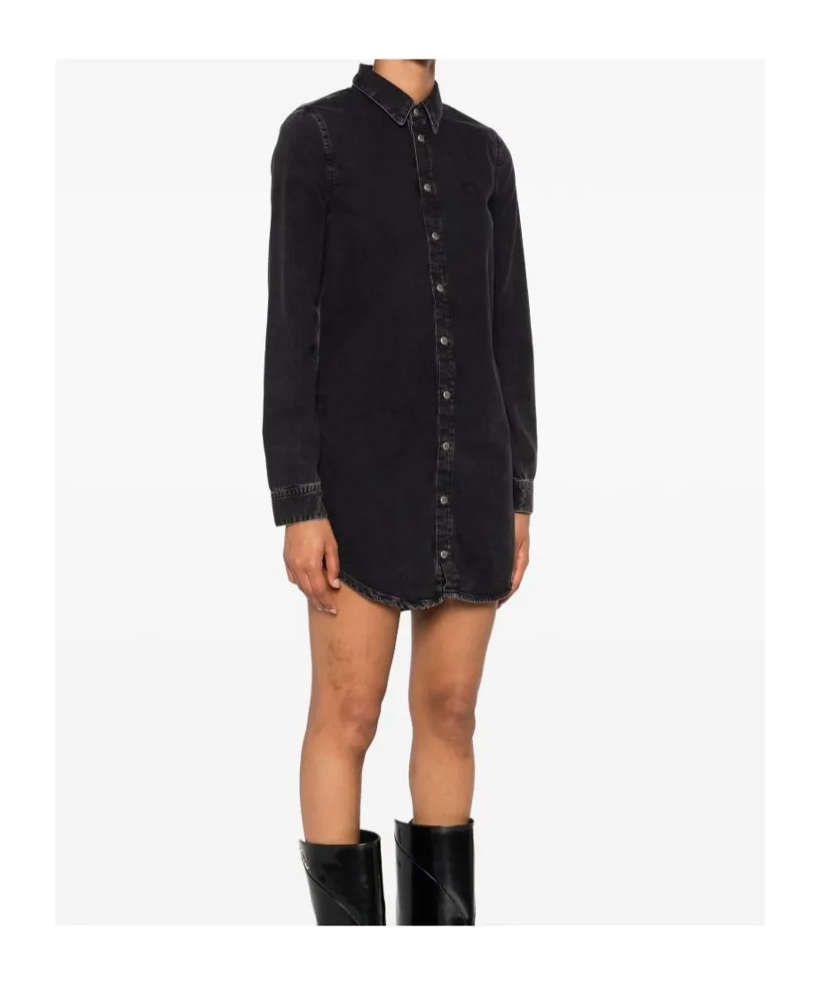 Long-Sleeve Buttoned Denim Shirt Mini Dress