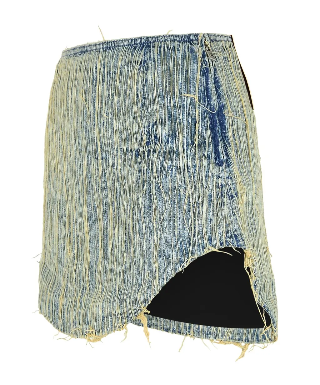 Frayed Denim Asymmetric Skirt