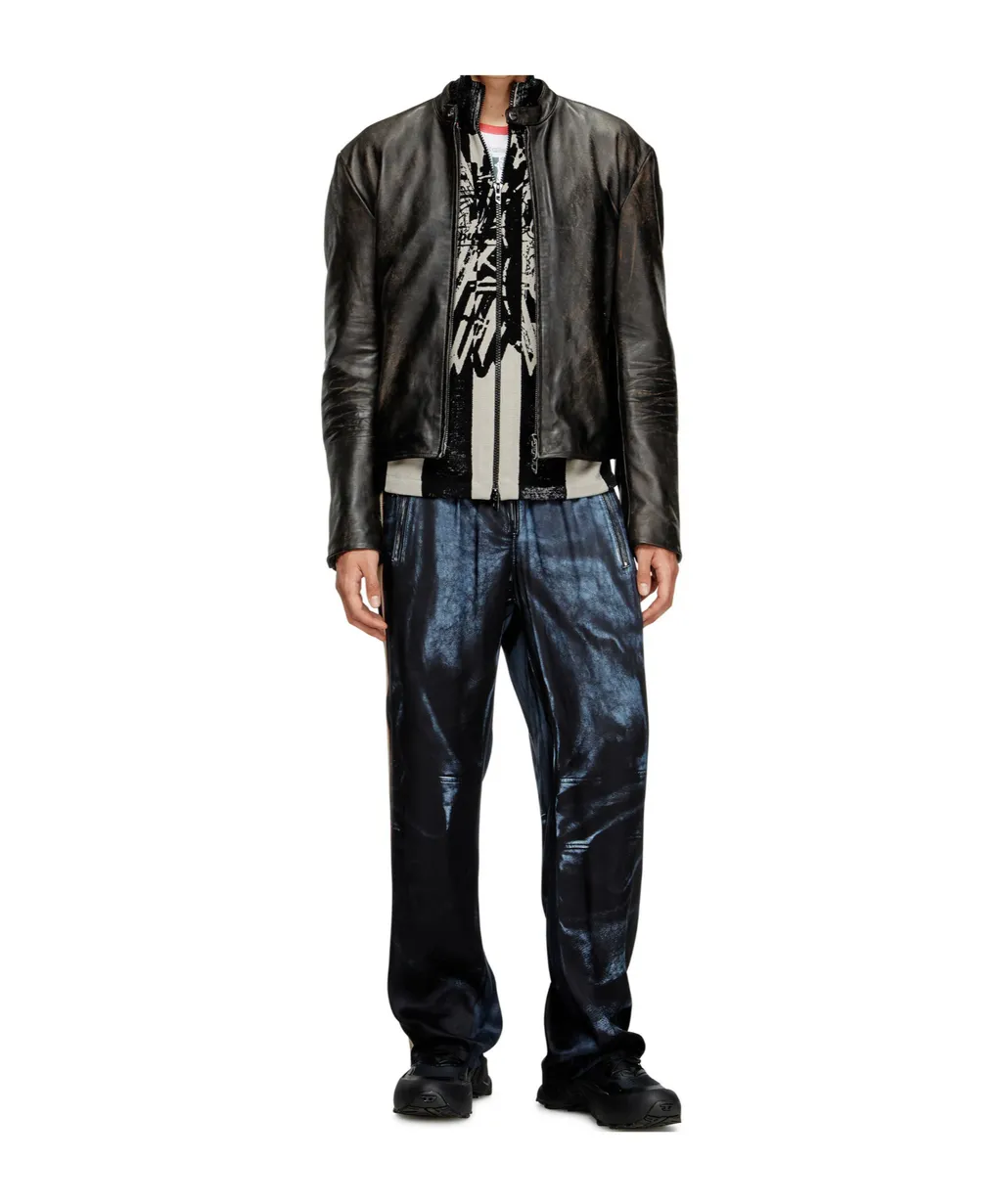 L-Aross Distressed Leather Biker Jacket