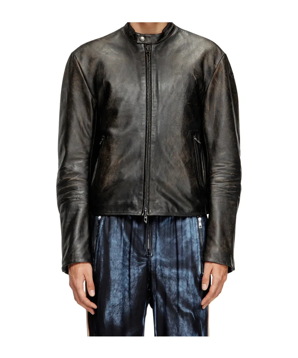 L-Aross Distressed Leather Biker Jacket