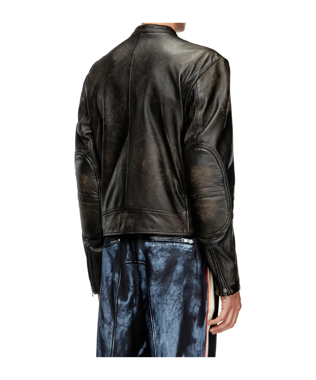 L-Aross Distressed Leather Biker Jacket