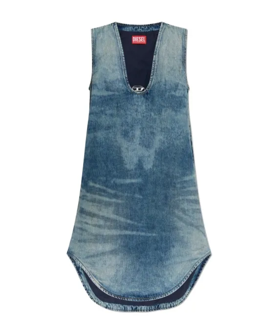 De-Laris Sleeveless V-Neck Denim Mini Dress