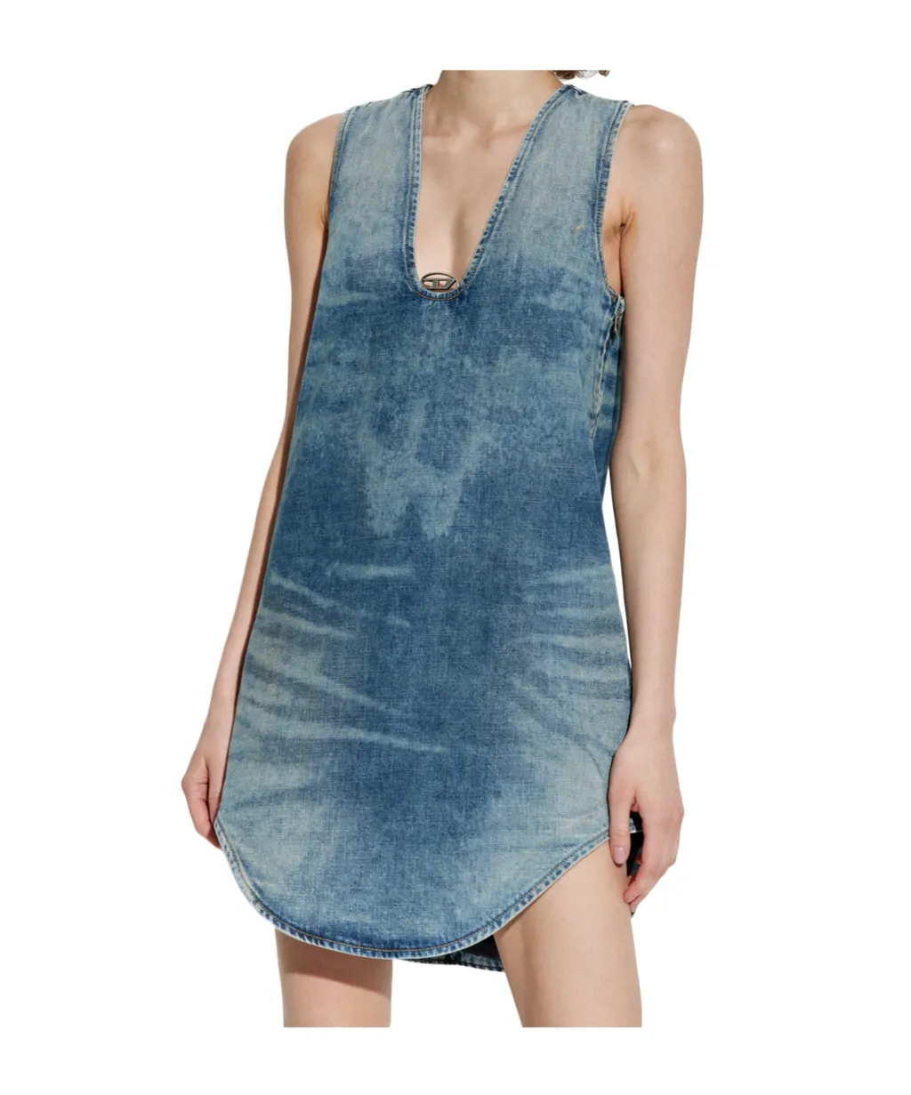 De-Laris Sleeveless V-Neck Denim Mini Dress