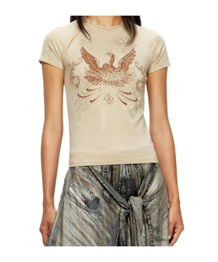 Rhinestone-Embellished Raglan-Sleeve T-Shirt