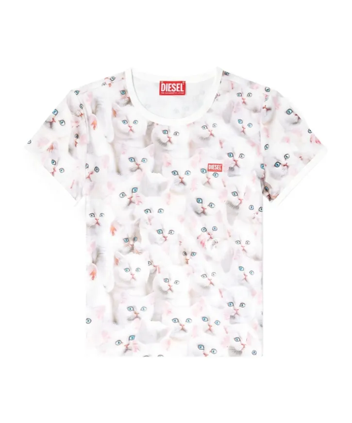 All-Over Cat-Print Short-Sleeved T-Shirt