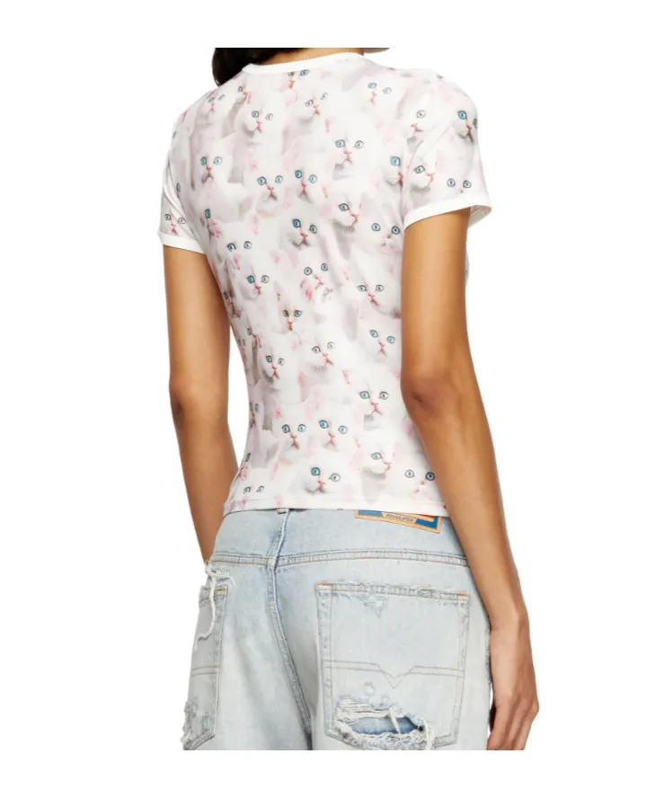 All-Over Cat-Print Short-Sleeved T-Shirt