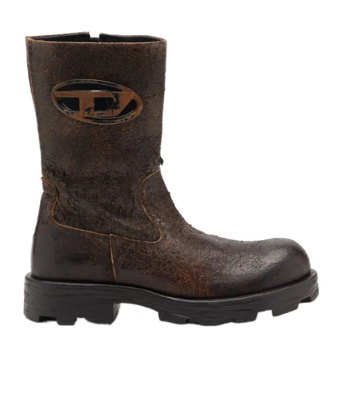 D-Hammer Distressed Crackled Suede Biker Boot
