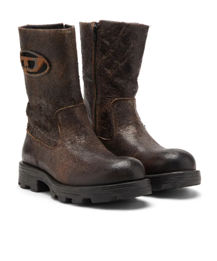 D-Hammer Distressed Crackled Suede Biker Boot