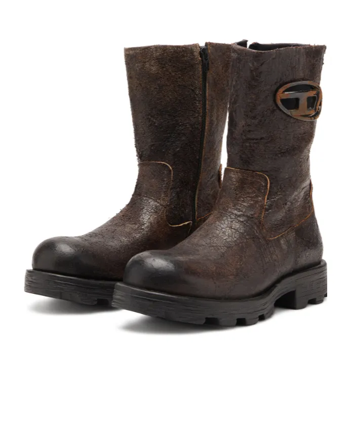D-Hammer Distressed Crackled Suede Biker Boot