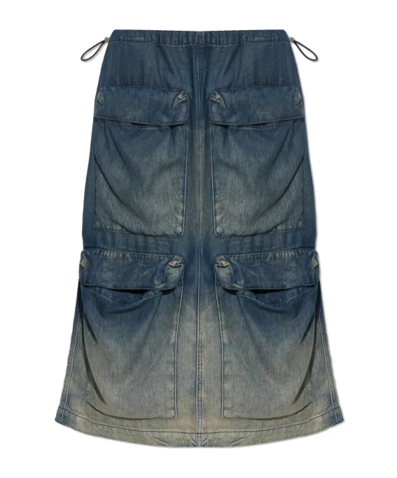Multi-Pocket Denim Midi Skirt