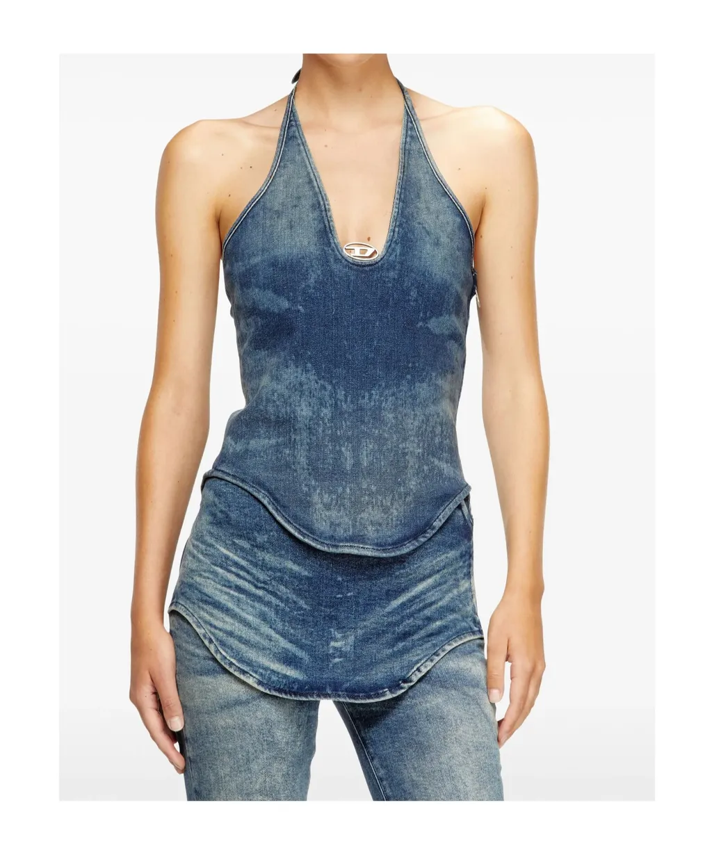 Halter-Neck Denim Top