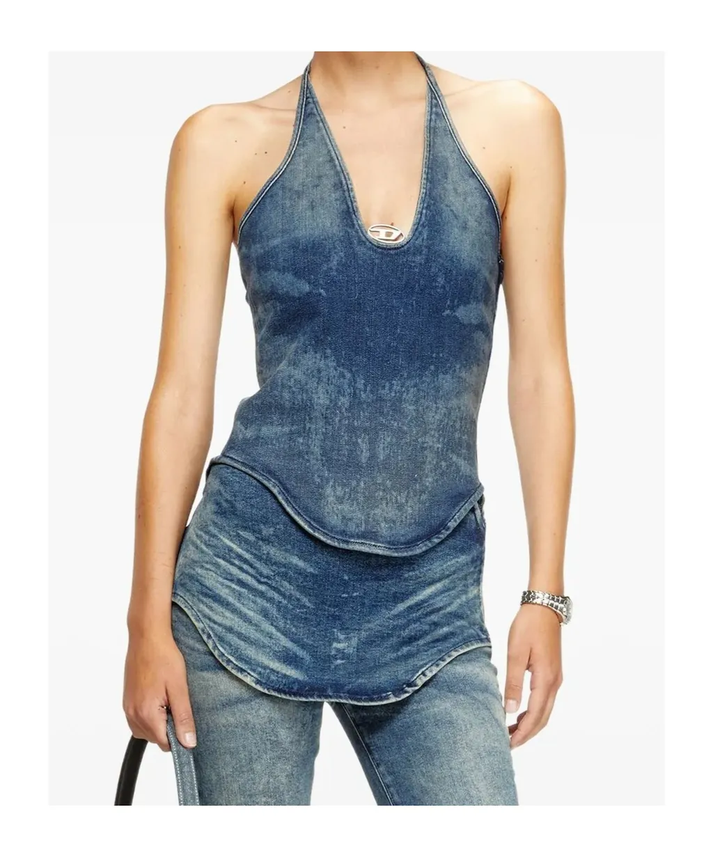 Halter-Neck Denim Top