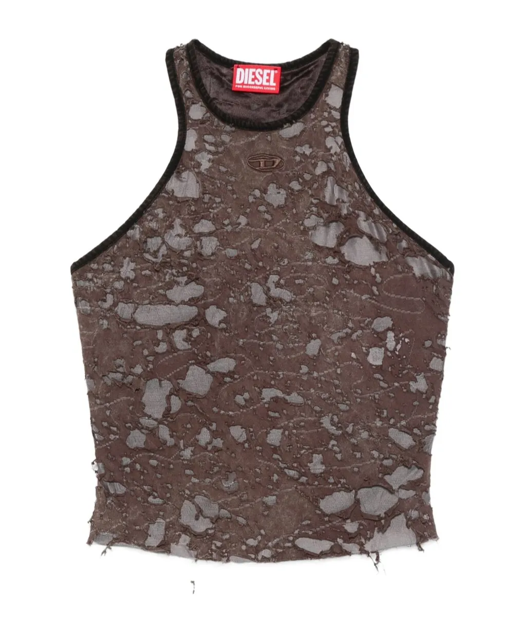 Logo Embroidered Distressed Sleeveless Top