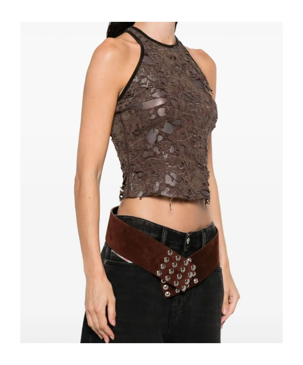 Logo Embroidered Distressed Sleeveless Top
