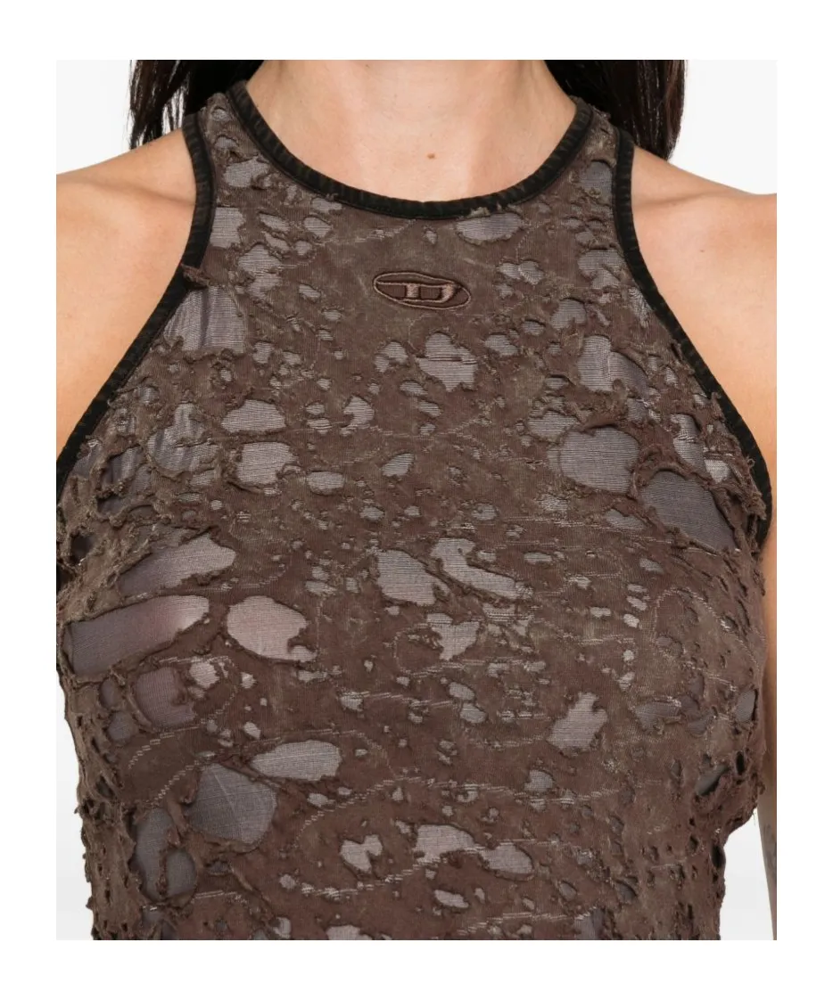 Logo Embroidered Distressed Sleeveless Top