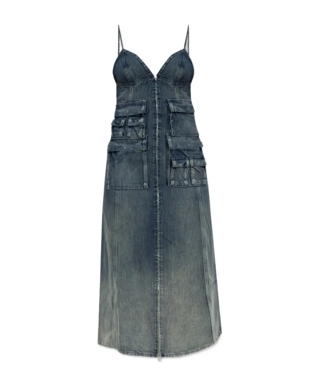 Zip-Up Denim Midi Dress