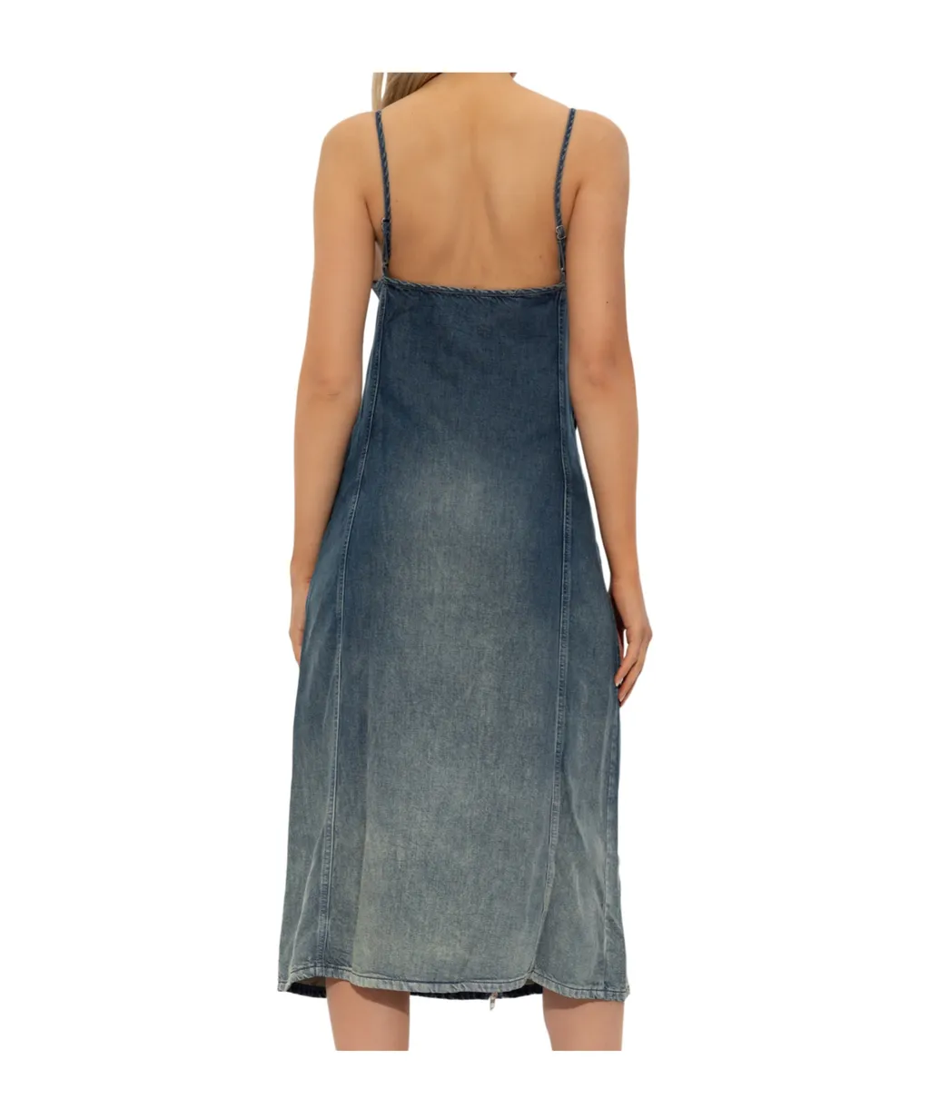 Zip-Up Denim Midi Dress