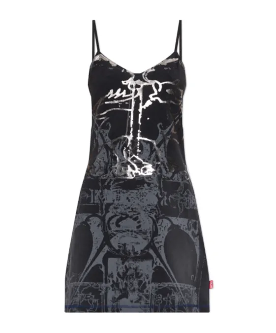D-Longy Metallic-Print Slip Dress
