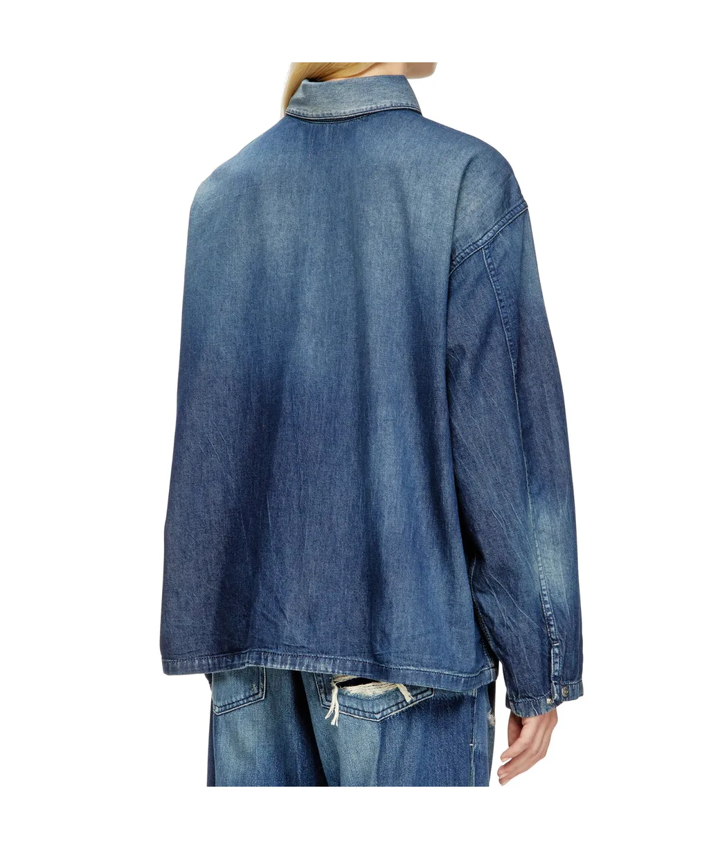 Henley Straight-Hem Denim Shirt