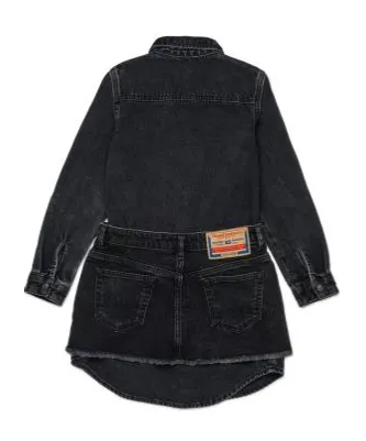 Long-Sleeved Denim Skirt