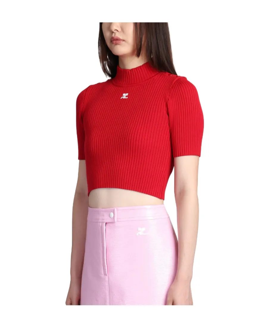 Logo-Appliqué Cropped Ribbed Jumper