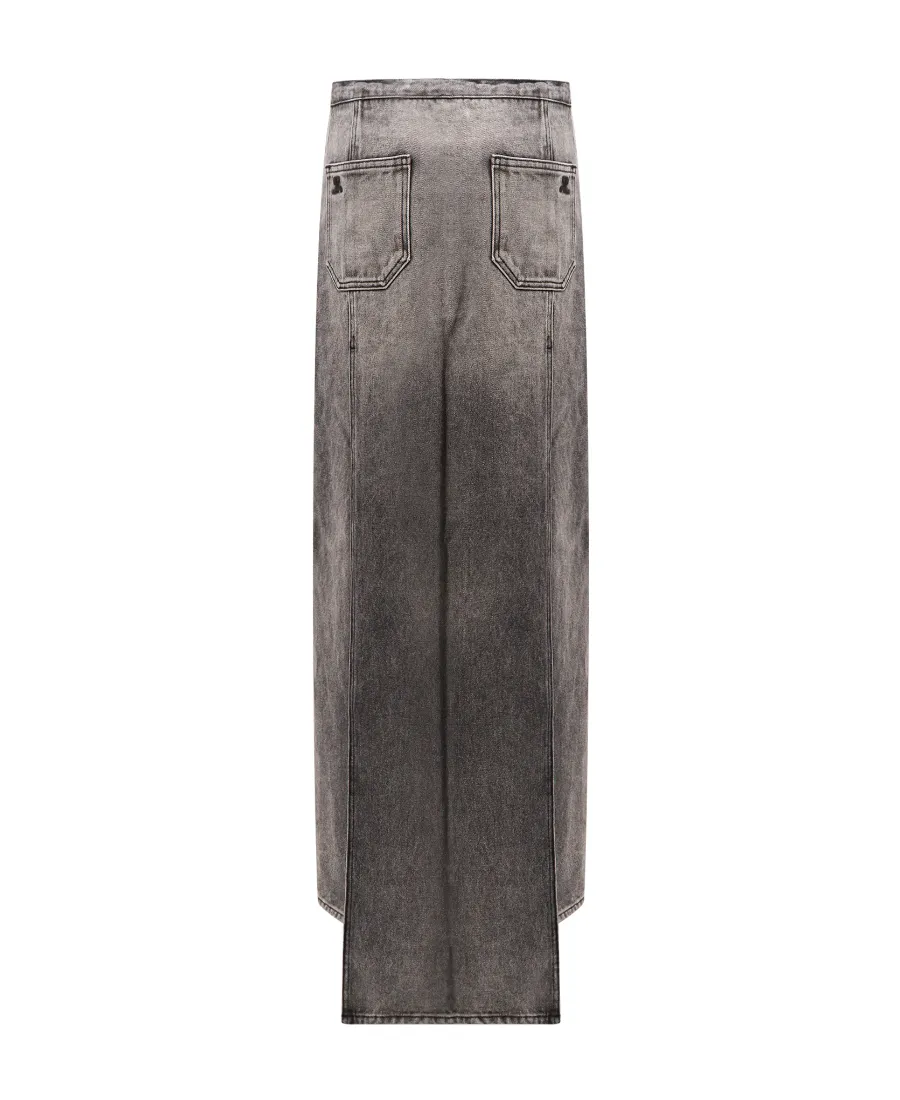 Vintage-Effect Denim Midi Skirt