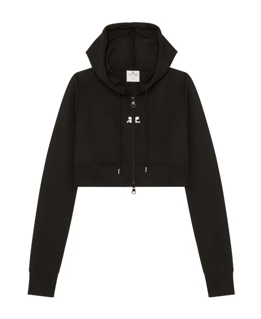 Logo-Patch Cropped Zipped Hoodie