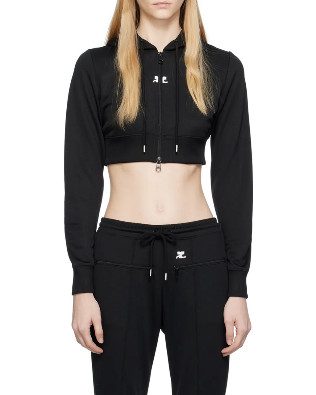 Logo-Patch Cropped Zipped Hoodie