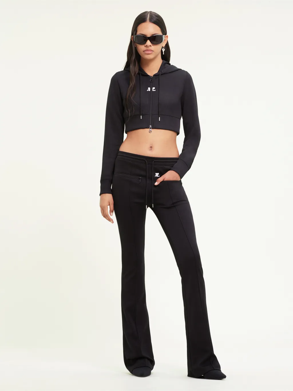 Logo-Patch Cropped Zipped Hoodie