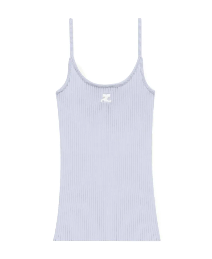 Logo Embroidered Ribbed Sleeveless Top