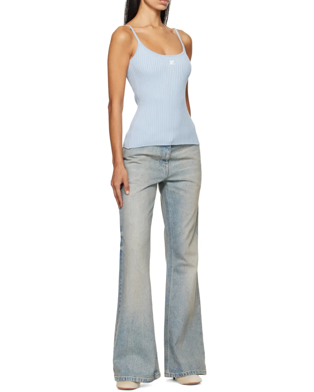 Logo Embroidered Ribbed Sleeveless Top