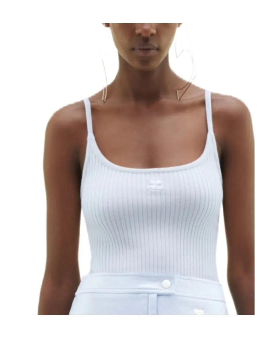 Logo Embroidered Ribbed Sleeveless Top