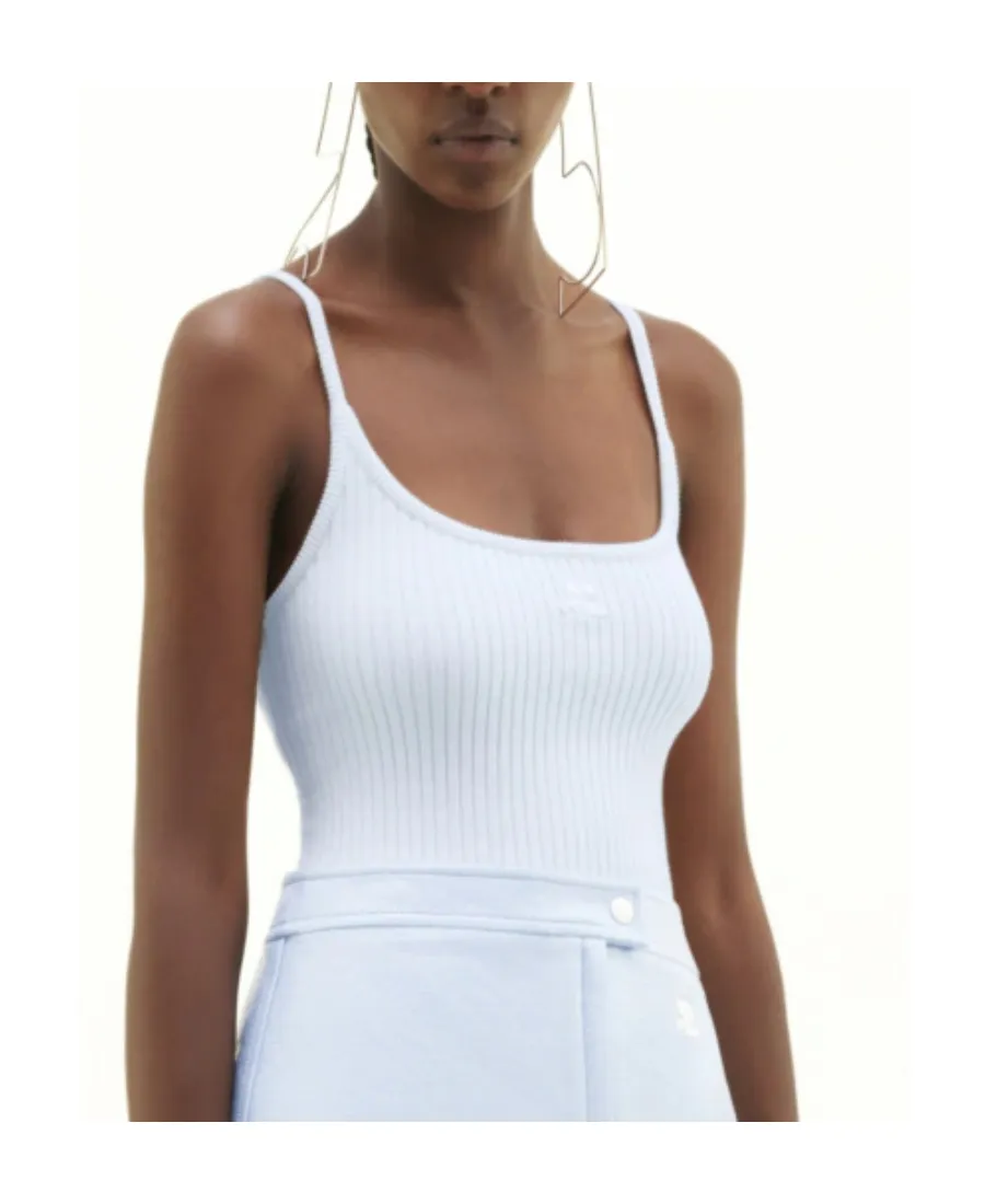 Logo Embroidered Ribbed Sleeveless Top