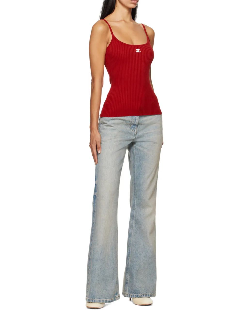 Logo Embroidered Ribbed Sleeveless Top
