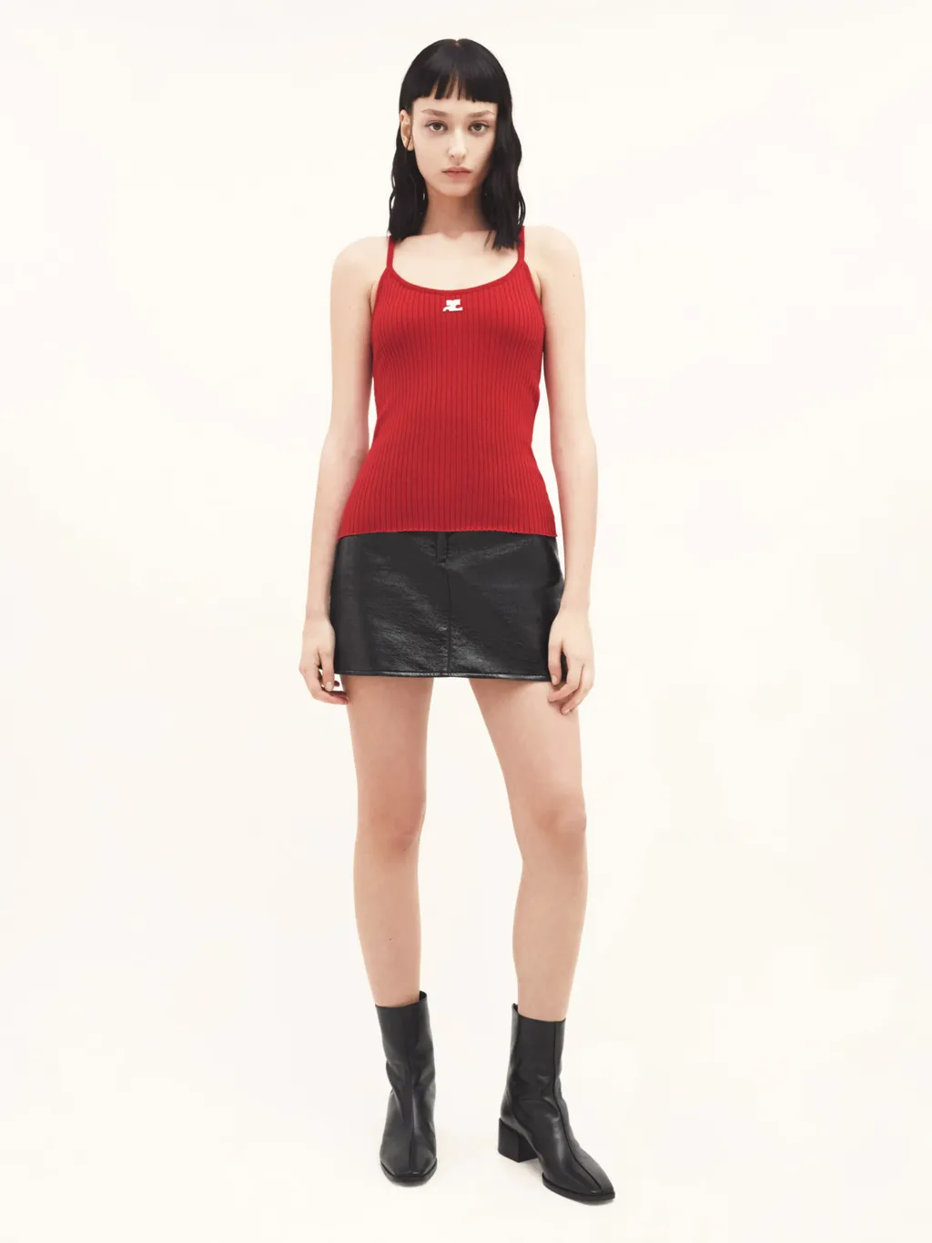Logo Embroidered Ribbed Sleeveless Top