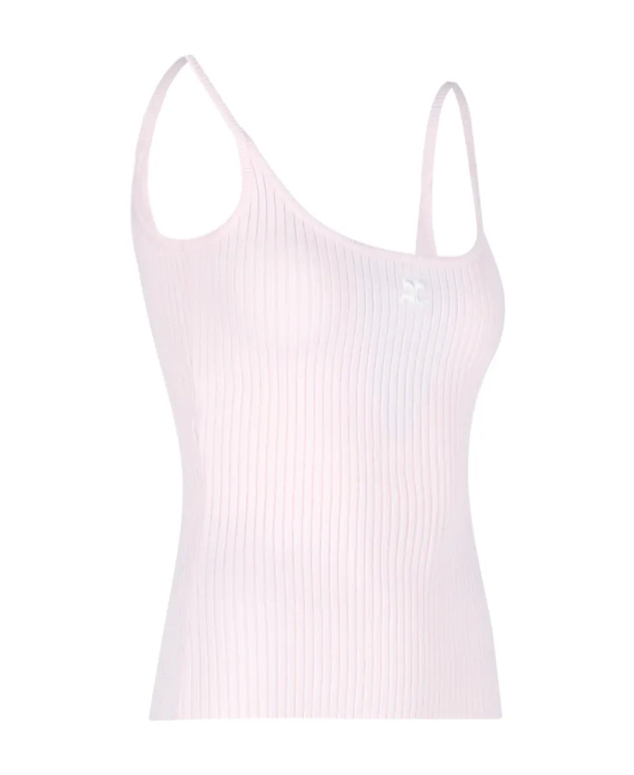 Logo Embroidered Ribbed Sleeveless Top