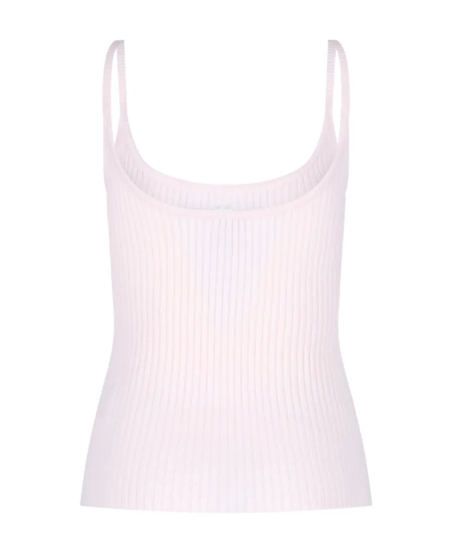 Logo Embroidered Ribbed Sleeveless Top