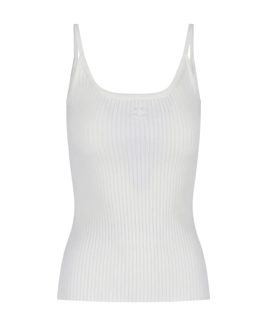 Logo Embroidered Ribbed Sleeveless Top