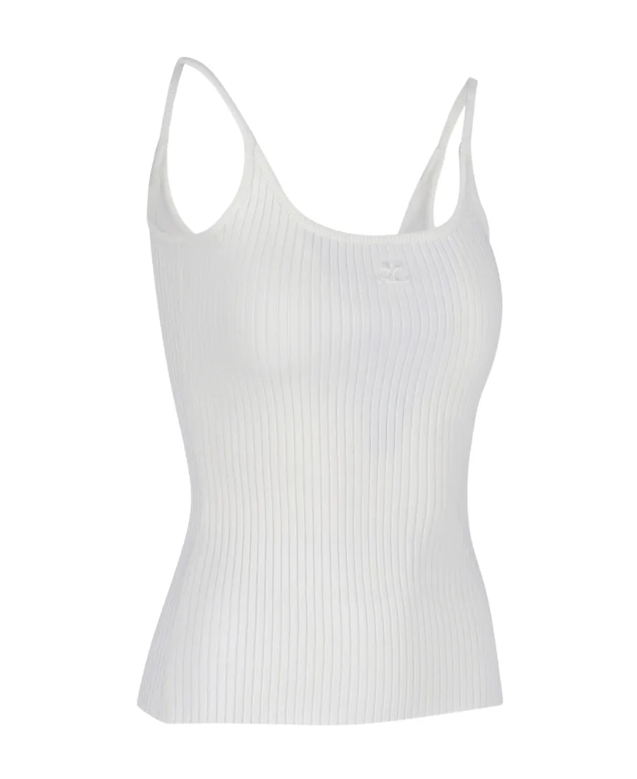 Logo Embroidered Ribbed Sleeveless Top