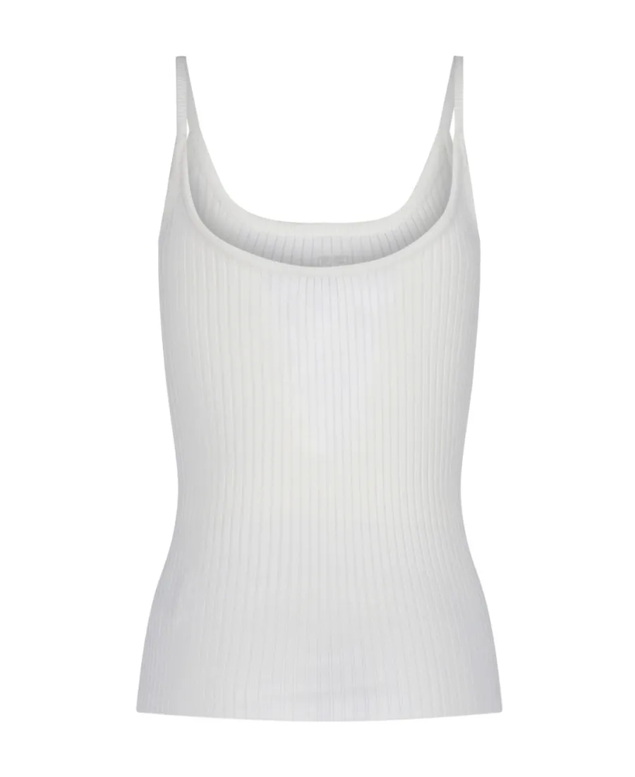 Logo Embroidered Ribbed Sleeveless Top