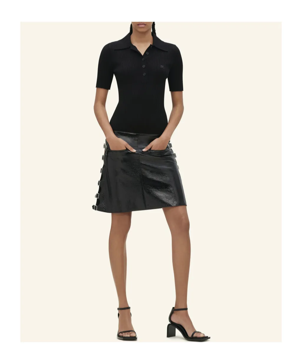 Rib Knit Short-Sleeved Polo Shirt