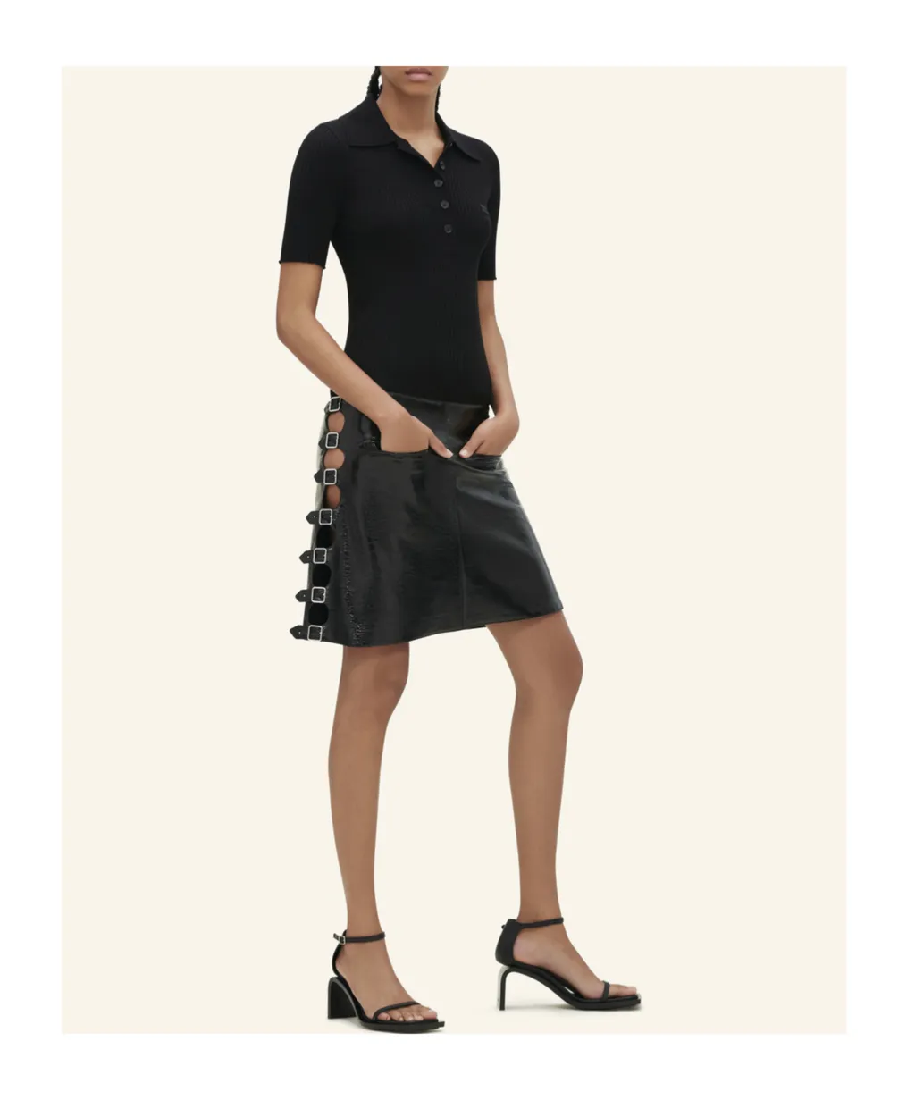 Rib Knit Short-Sleeved Polo Shirt