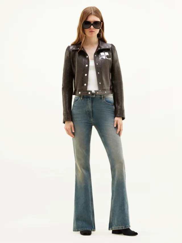 Vinyl Straight Hem Cropped Jacket