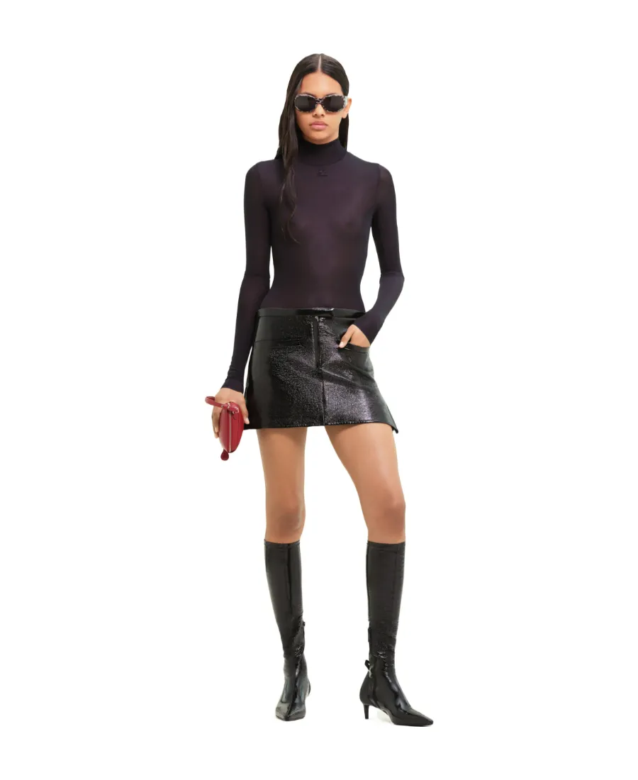 Double-Slits Faux-Leather Miniskirt