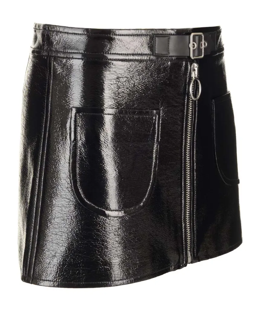 Buckle Zipped Vinyl Mini Skirt